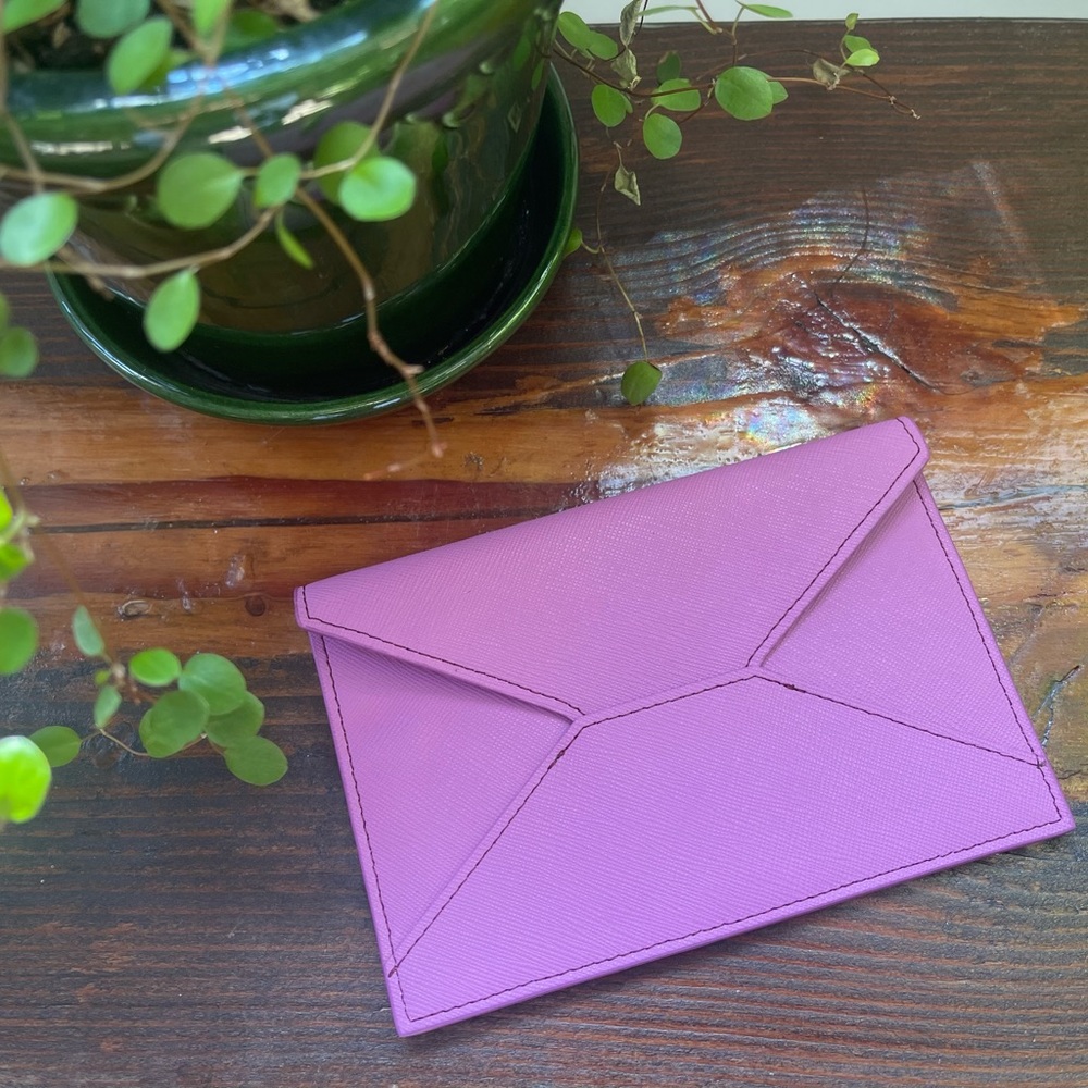 Rabeanco designer lilac pink leather envelope card holder pouch